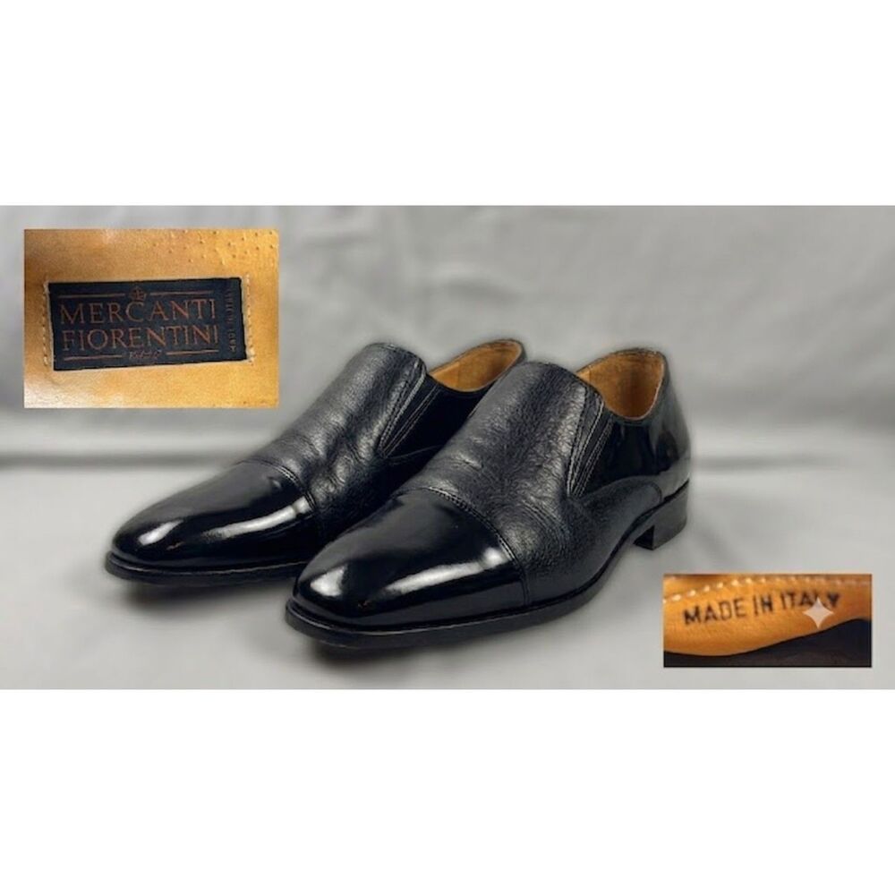 Mercanti Fiorentini Mens Slip-On Dress Shoes Size 10.5 M Black Leather Cap Toe